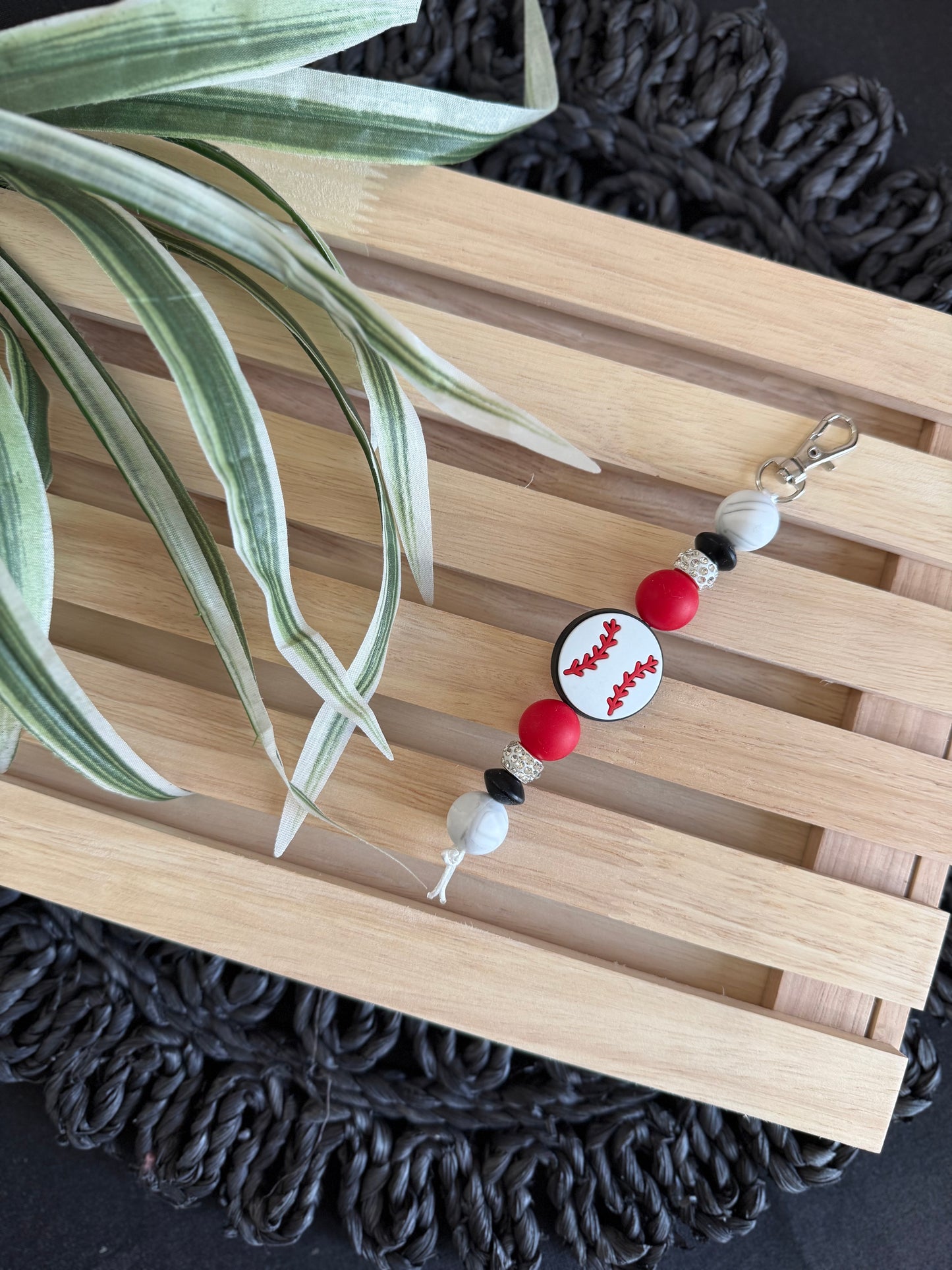 Baseball Beaded Keychain