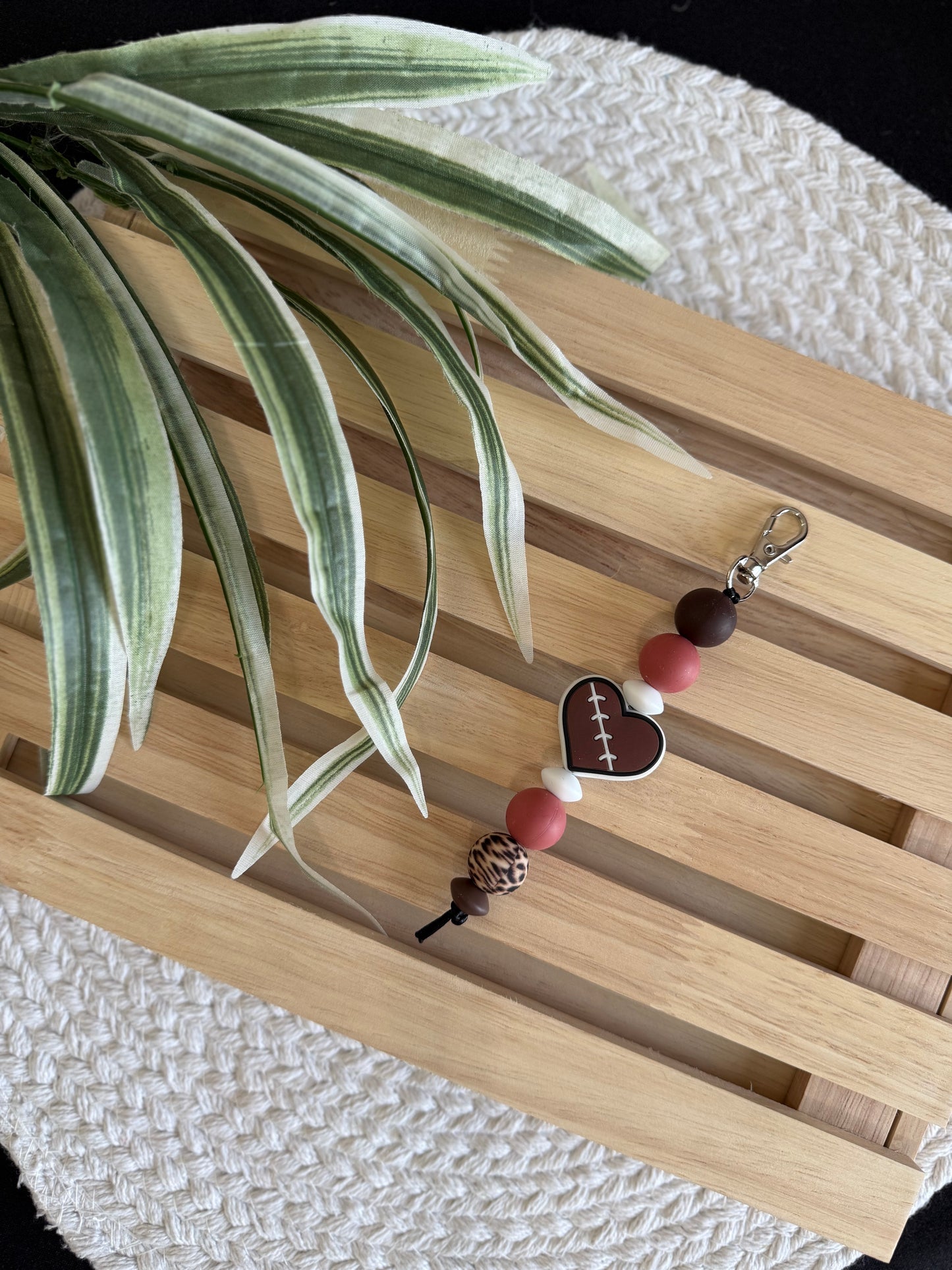 Football Heart Beaded Keychain