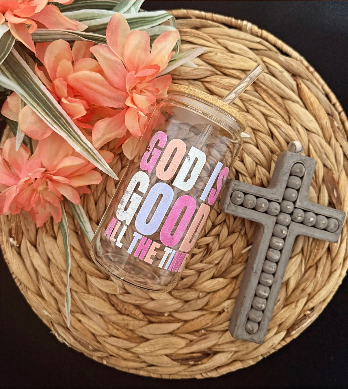 God Is Good All the Time – Pastel Faith Glass Cup 16 oz | Aesthetic Drinkware