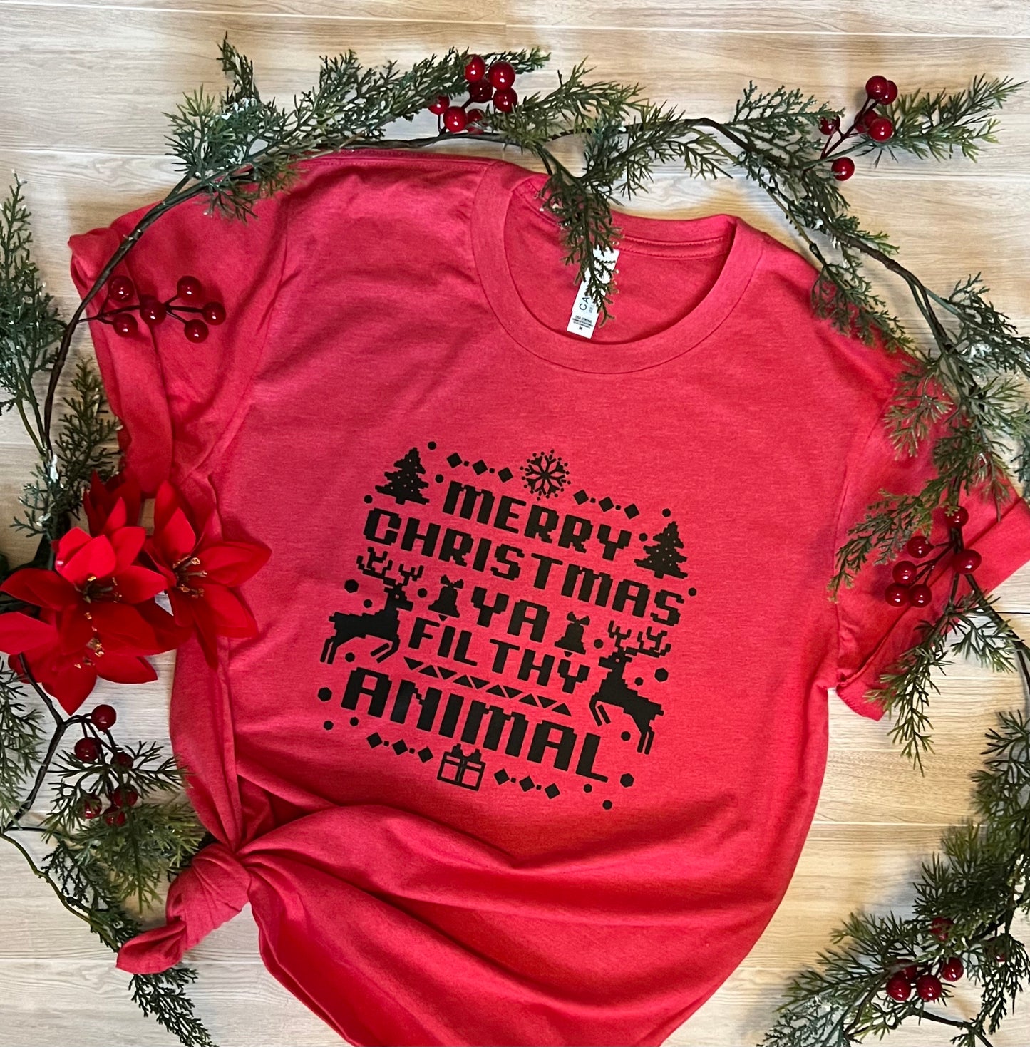 Home Alone Inspired "Merry Christmas Ya Filthy Animal" Tshirt (Red) - Last Chance