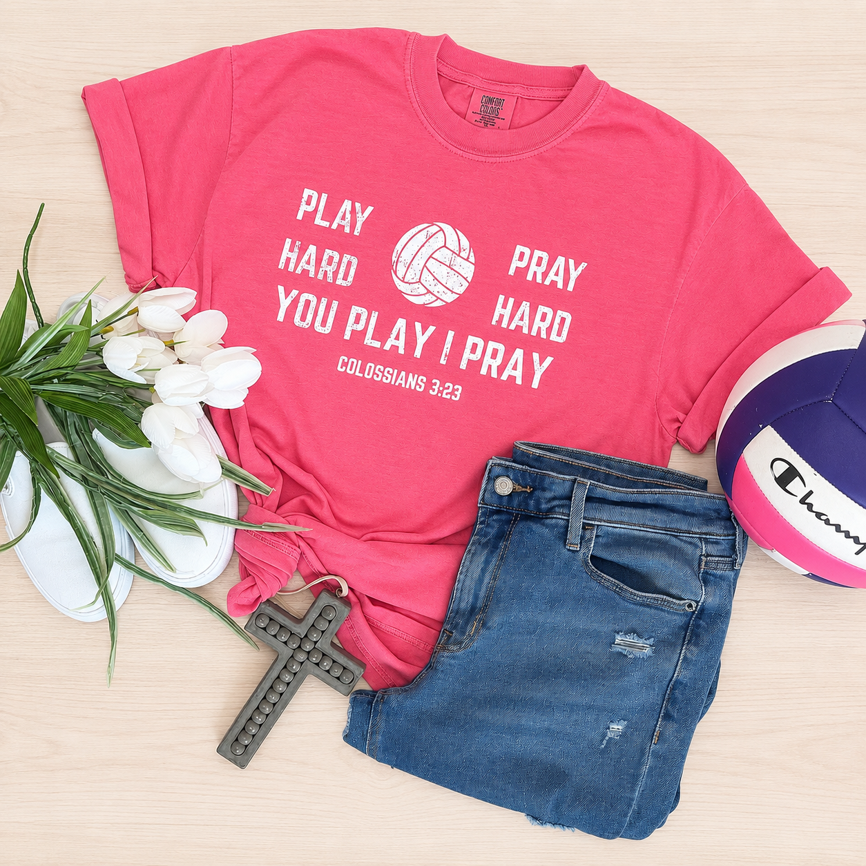 Play Hard. Pray Hard. Volleyball Game Day Tshirt