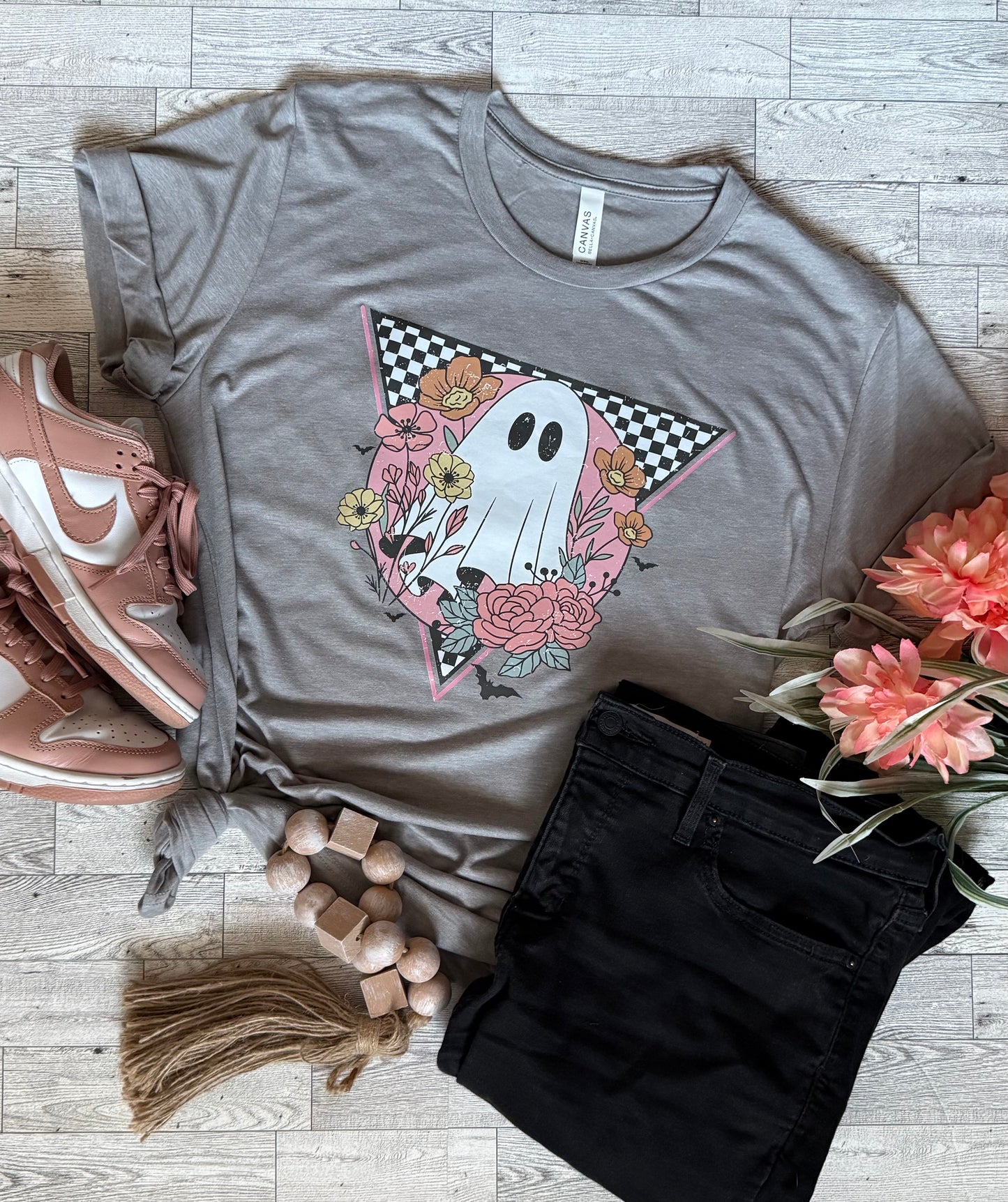 Ghost Floral Retro Checkered T-Shirt - Last Chance