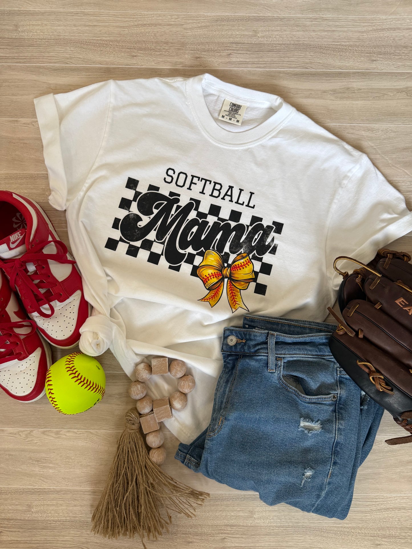 Softball Mama Checkered & Bow Tshirt