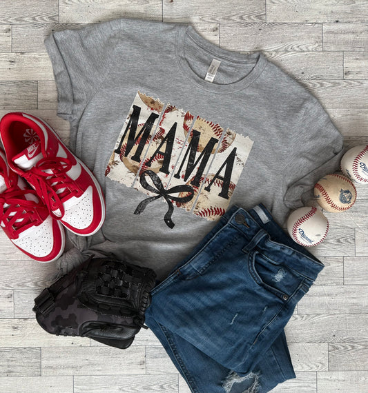 Mama Baseball with Black Bow Tshirt