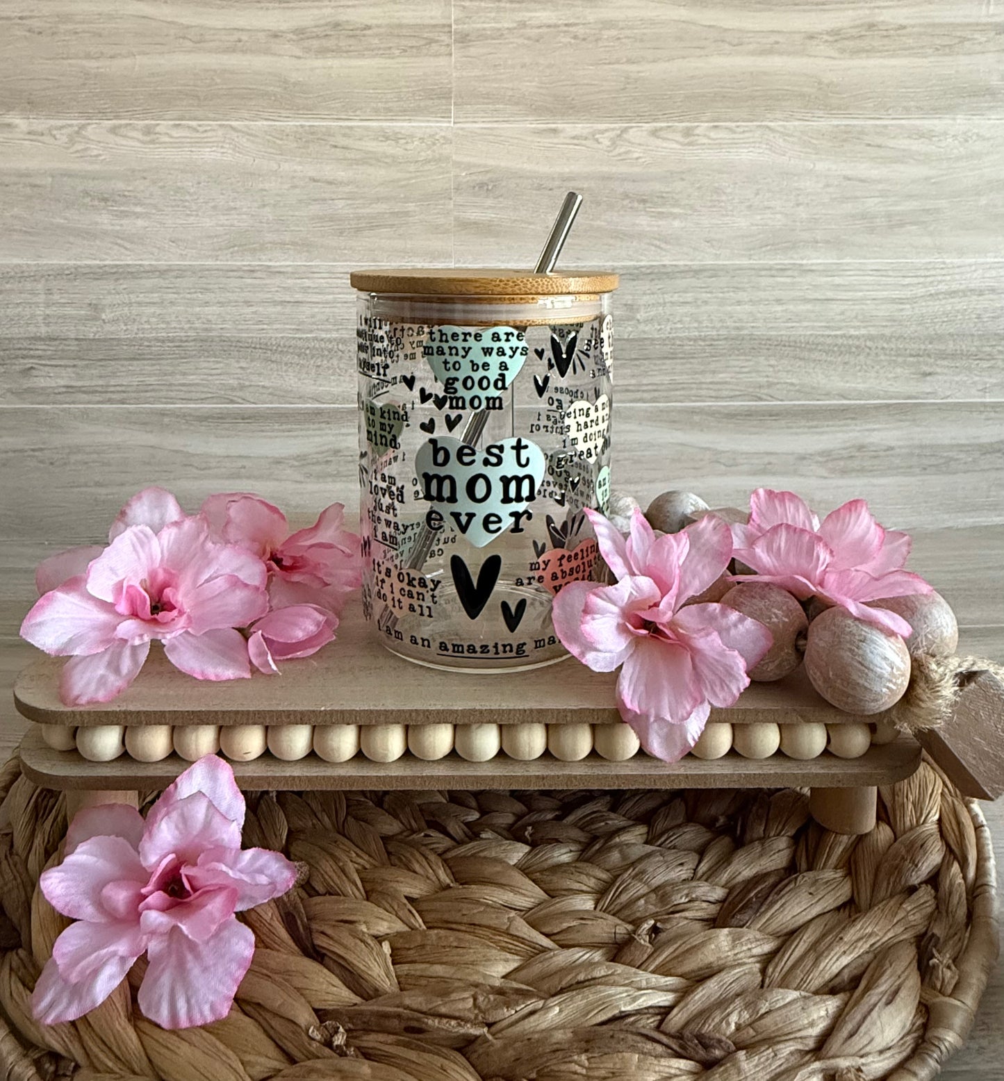 Best Mom Ever Affirmation {Clear} Glass Mug 16 oz | Aesthetic Drinkware