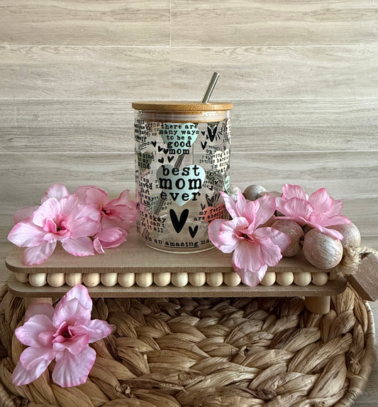 Best Mom Ever Affirmation {Clear} Glass Mug 16 oz | Aesthetic Drinkware