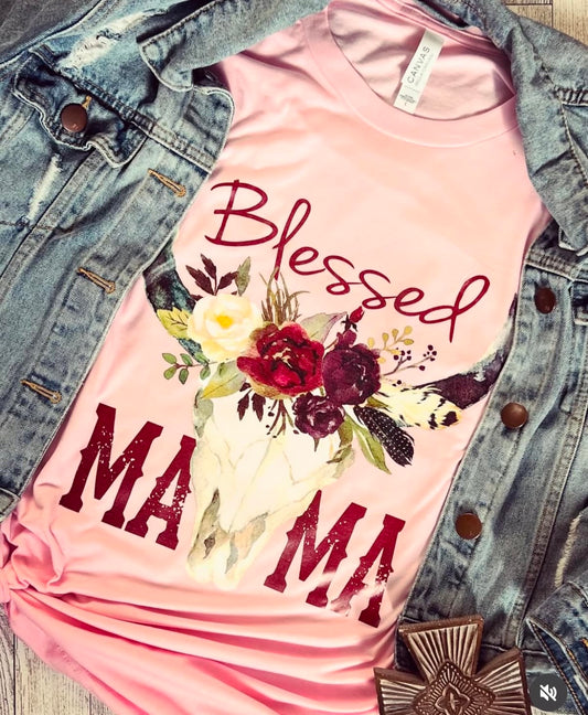 Blessed Mama Boho Pink TShirt - Last Chance