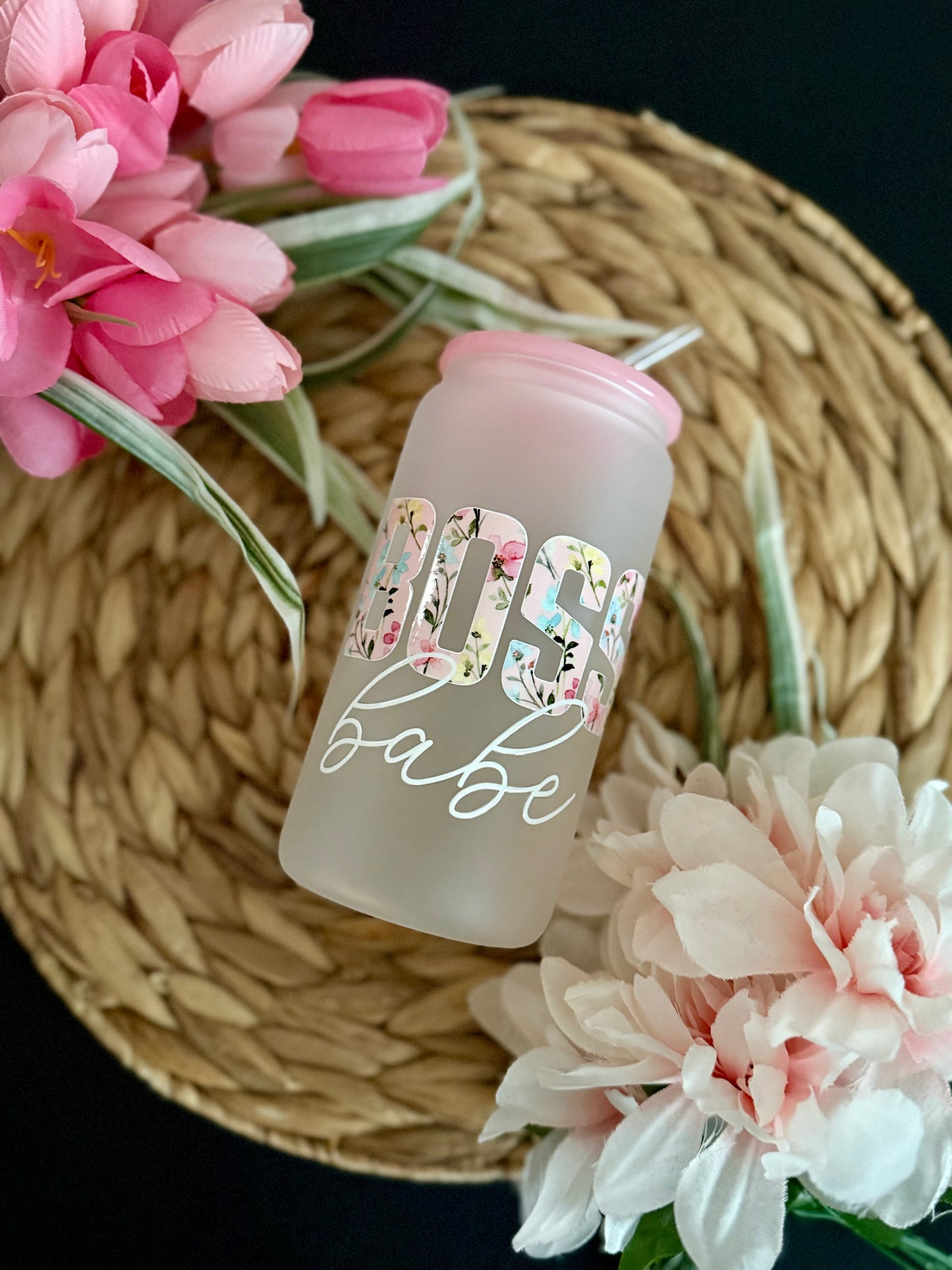 Boss Babe Frosted Glass Cup 16 oz | Aesthetic Drinkware