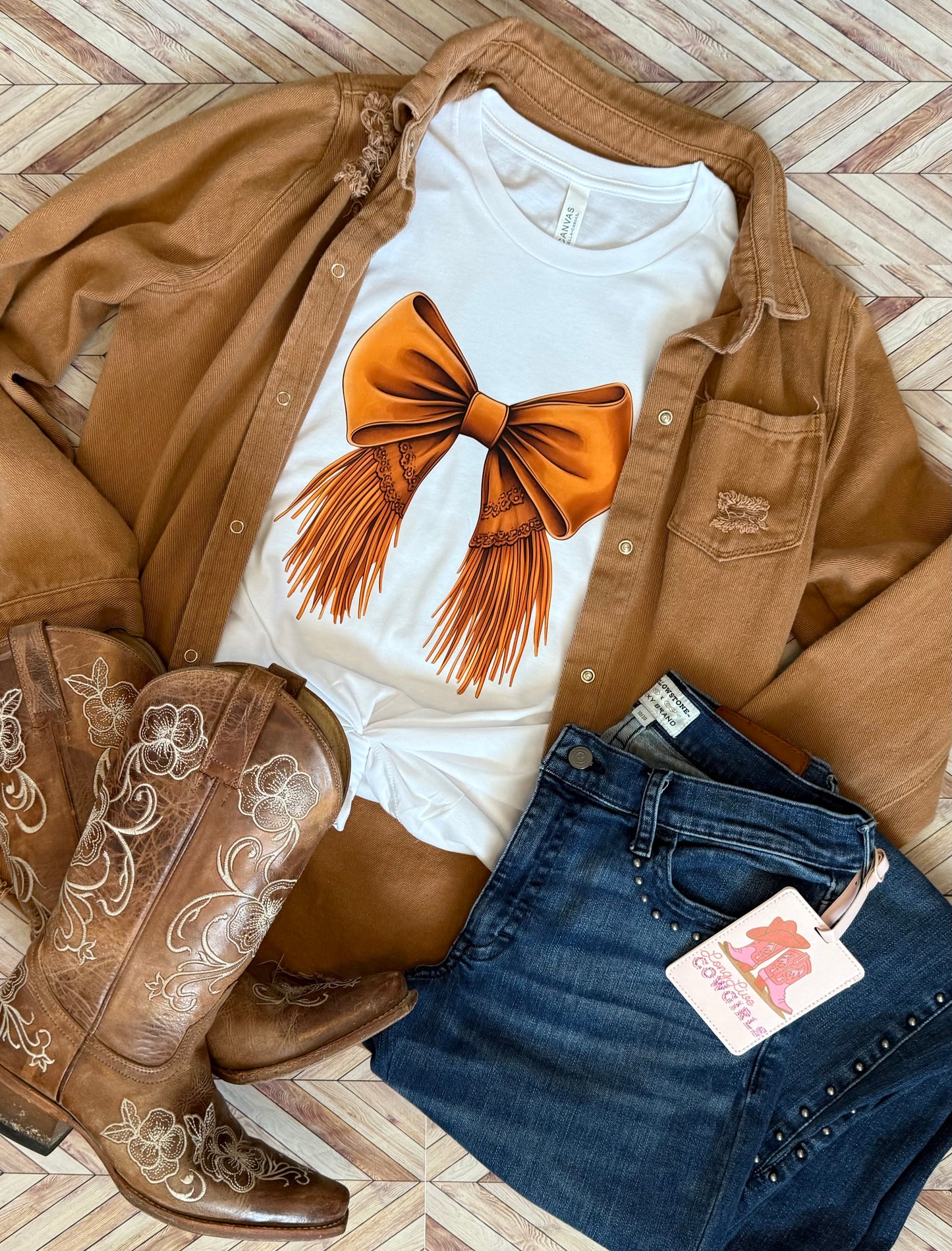 Western Brown Bow Fringe T-Shirt