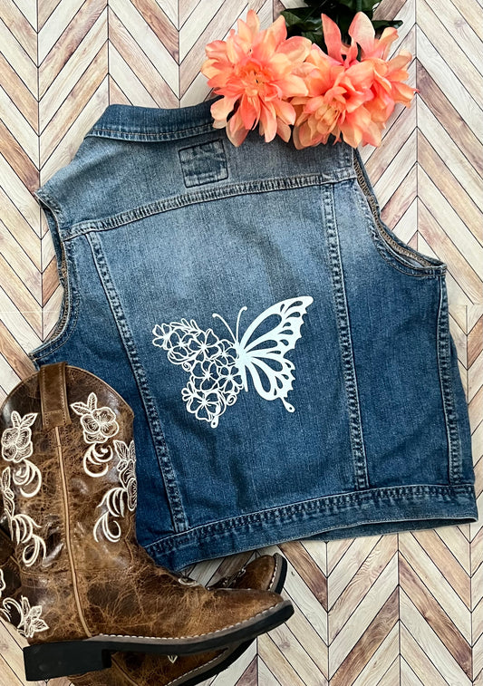 Butterfly Girls Denim Vest - Size XL