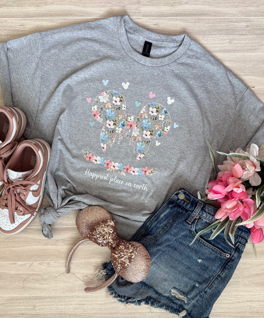 Retro Floral Disney "Happiest Place On Earth" Tshirt