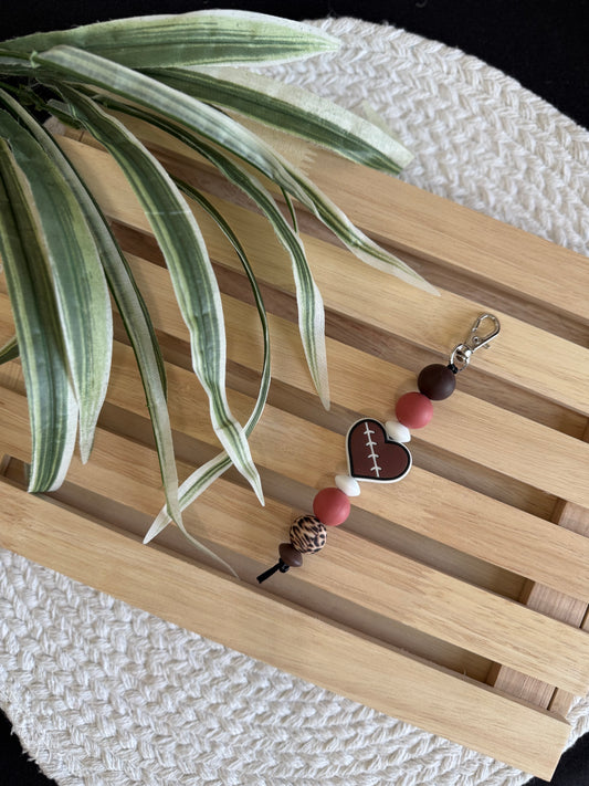 Football Heart Beaded Keychain