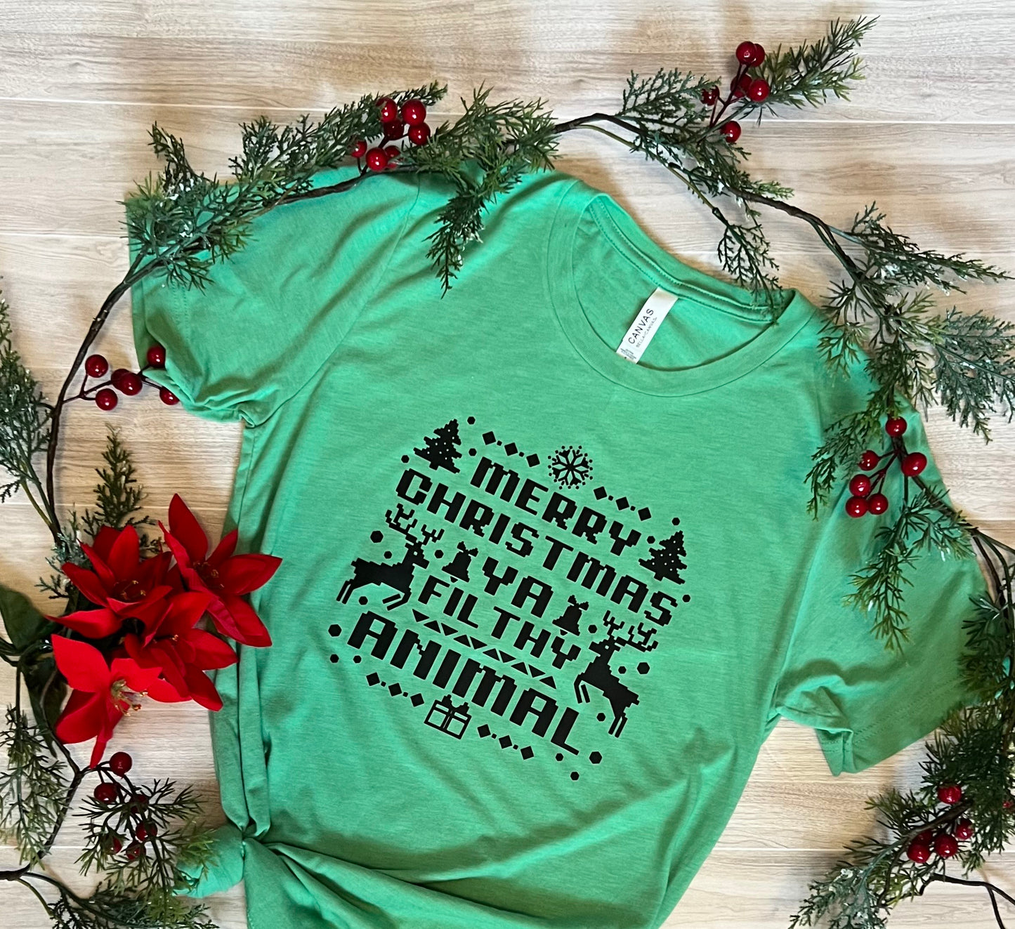 Home Alone Inspired "Merry Christmas Ya Filthy Animal" Tshirt (Green) - Last Chance