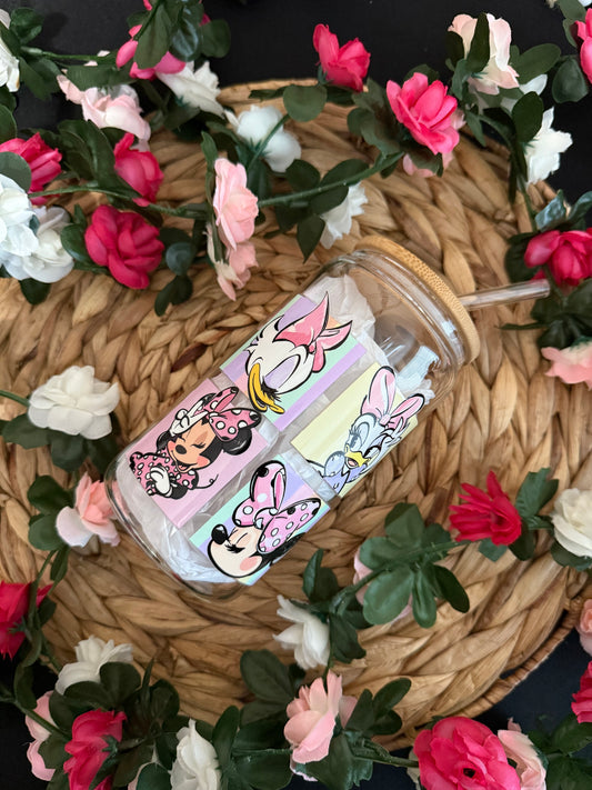 Minnie Mouse - Daisy Duck Glass Cup 16 Oz | Aesthetic Drinkware