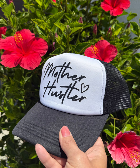 Mother Hustler Trucker Hat | Black & White