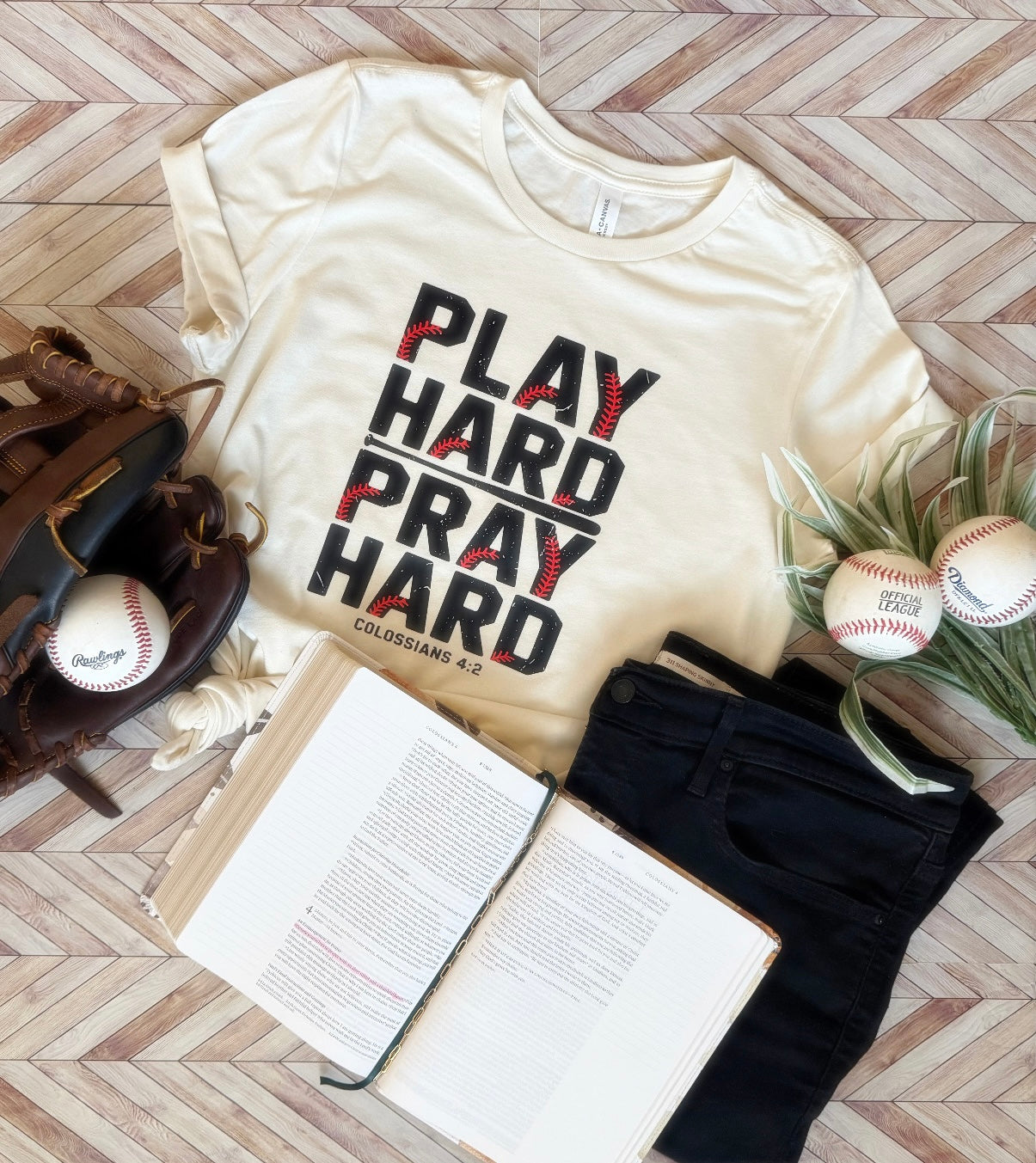 Play Hard. Pray Hard. Colossians 4:2 Baseball Tshirt