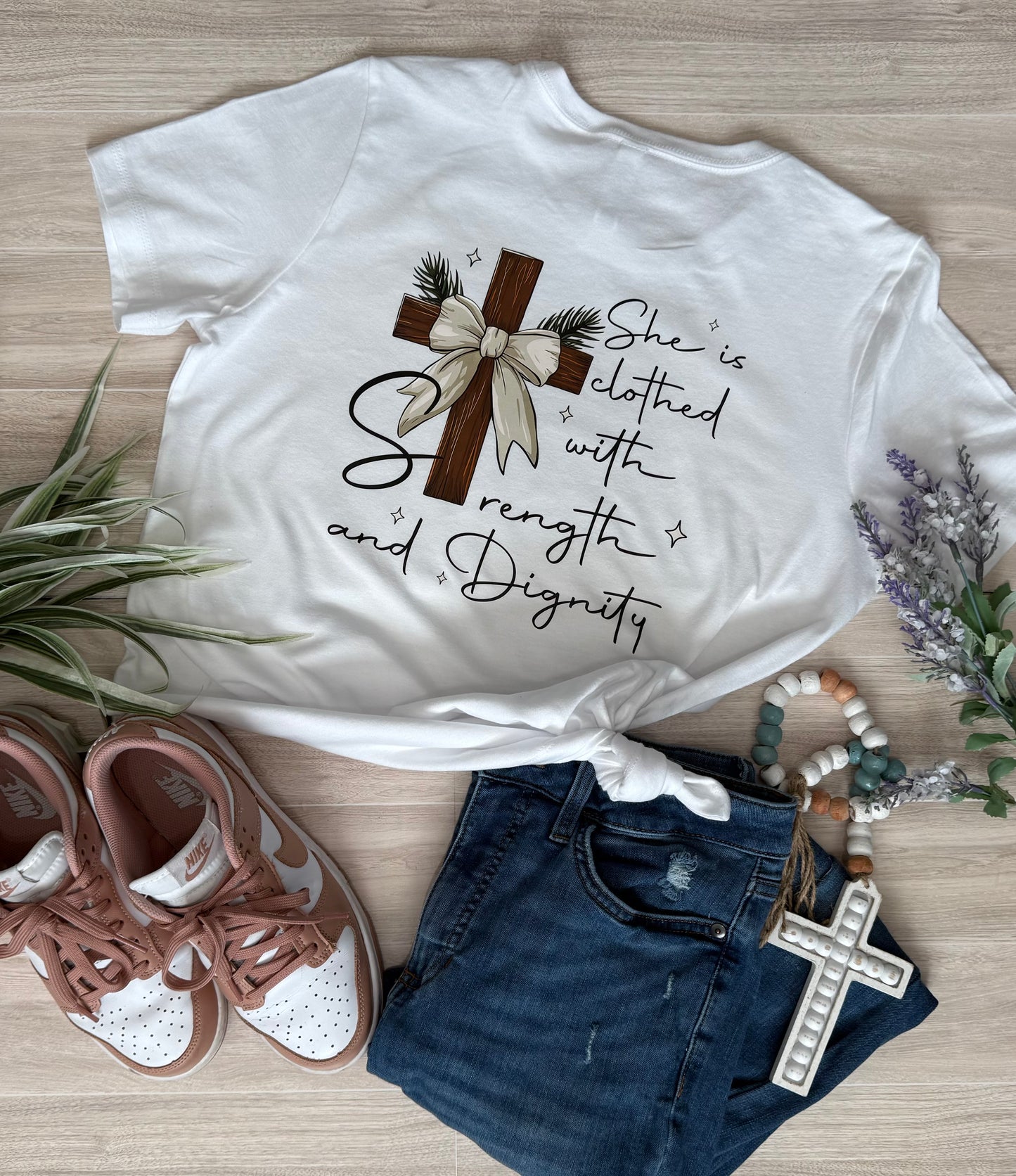Proverbs 31:25 "She is Clothed in Strength & Dignity" Faith Tshirt