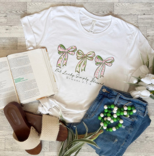 Not Lucky Simply Blessed 3 Bows Tshirt