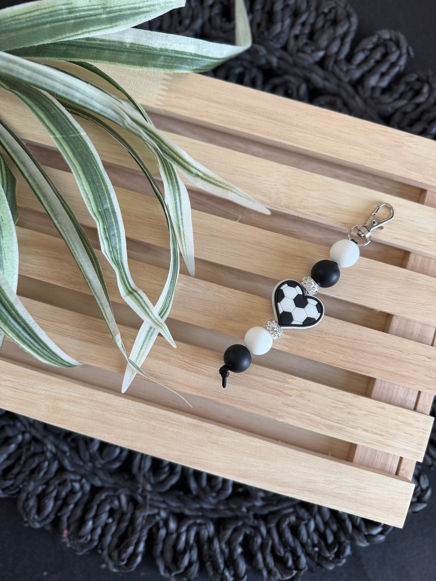 Soccer Heart Beaded Keychain