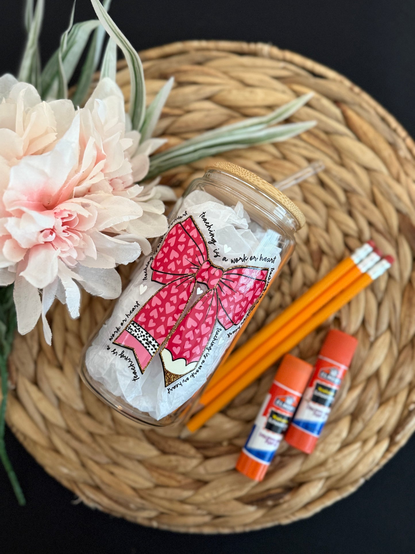Teaching Is a Work of Heart 16 oz. Glass Tumbler | Aesthetic Glassware