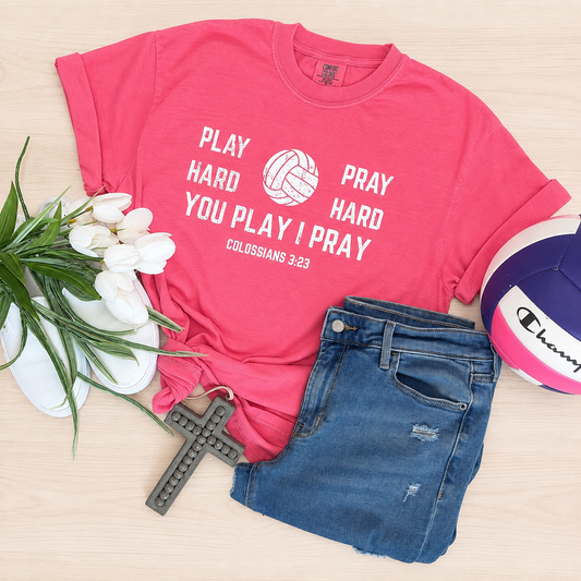 Play Hard. Pray Hard. Volleyball Game Day Tshirt