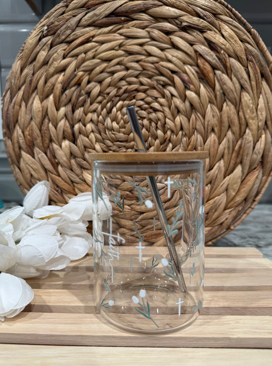 Faith & Tulips {Clear} Glass Mug 16 oz | Aesthetic Drinkware