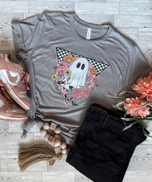 Ghost Floral Retro Checkered T-Shirt - Last Chance